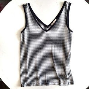 Banana Republic Navy White Striped V-Neck